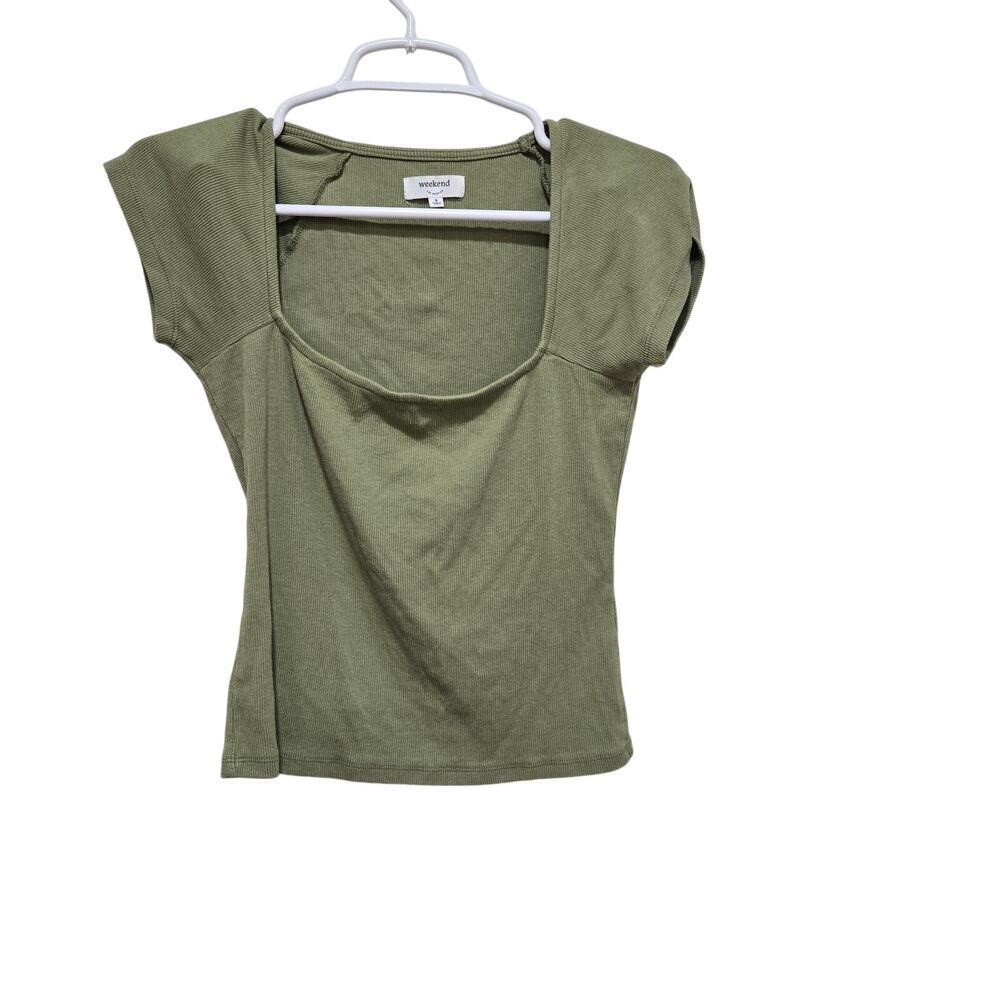 Weekend Los Angeles Ribbed Scoop Neck Top Small Sage Green